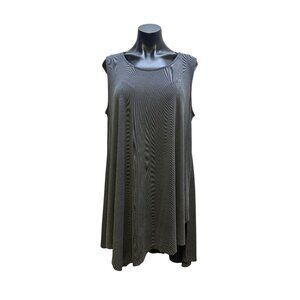 Alembika Black & White Striped Sleeveless Tunic Blouse w/front pocket